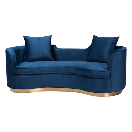Baxton Studio Deserae Glam and Luxe Navy Blue Velvet and Brushed Gold Metal Sofa 244-13618-ZORO